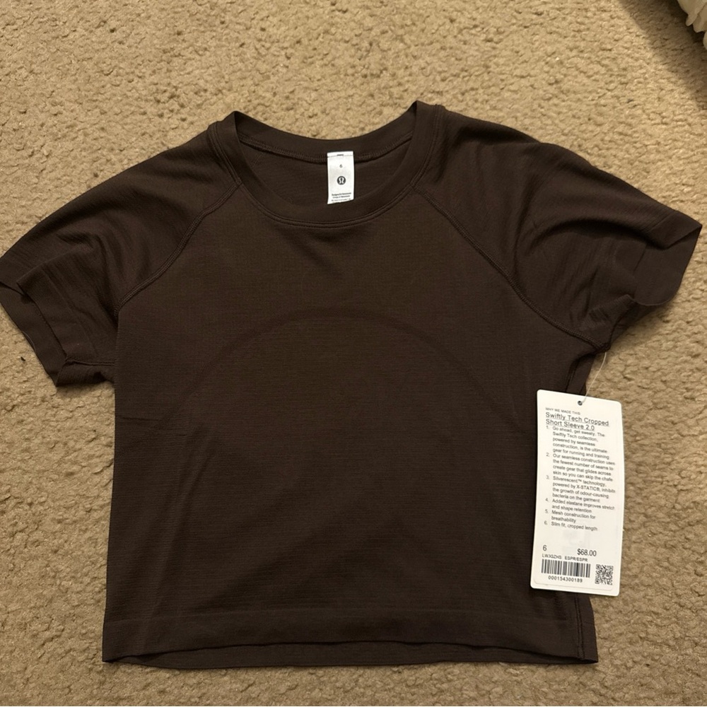 Lululemon Cropped Short Sleeve Active Top - Dark Brown